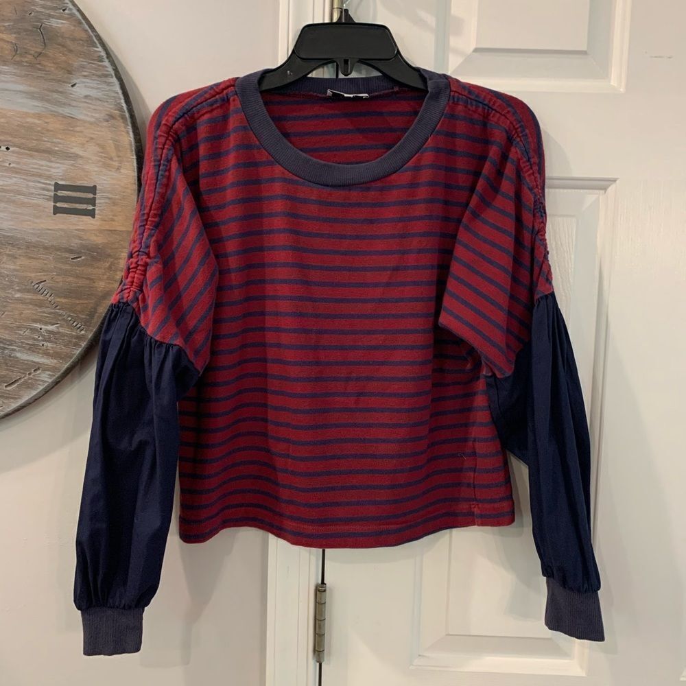Kinly Mixed Media Balloon Sleeve Sweatshirt sz XS